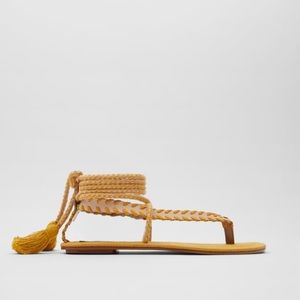 Zara yellow lace up sandals size 8 brand new